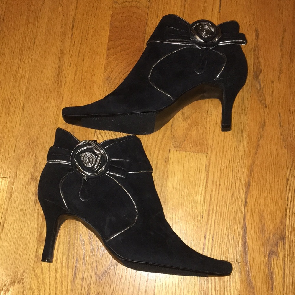 Black and Gold Suede-like Booties